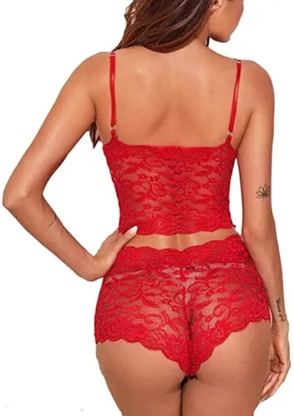 ASM1316 Kadın 2 Lİ Kırmızı Kapsız Dantel Bralet Şortlu Takım 6510 - Resim 2
