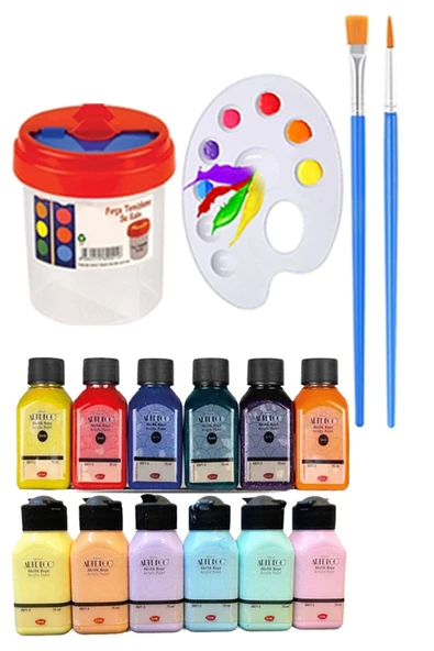 Kare Yuvarlak ve Altıgen Tuval 30 cm 12 Renk 75 ml Akrilik Boya Şövale 1 Paket 30x30 cm Arkadan Zımbalı Astarlı Resim - 2