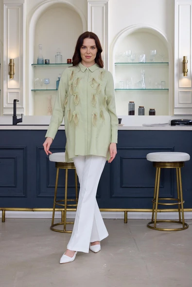 KUŞ TÜYLÜ İPEK CUPRA GÖMLEK - 4