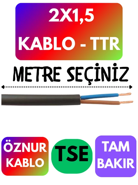 Öznur 2X1,5 TTR Kablo (Siyah) Metre Seçenekli
