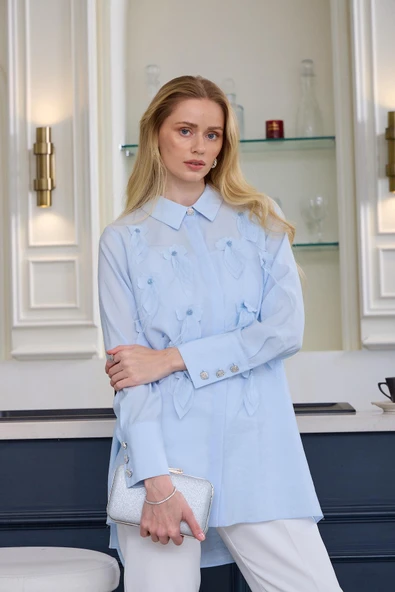 KUŞ TÜYLÜ İPEK CUPRA GÖMLEK - 3