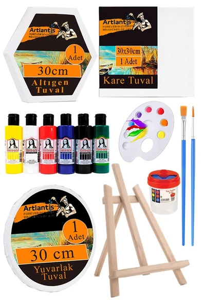 Kare Yuvarlak ve Altıgen Tuval 30 cm 6 Renk Akrilik Boya Şövale 1 Paket 30x30 cm Arkadan Zımbalı Astarlı Resim Tuvali ürün görseli