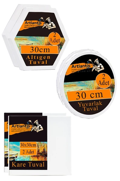 Kare Yuvarlak ve Altıgen Tuval 30 cm 2 li 1 Paket 30x30 cm Arkadan Zımbalı Astarlı Resim Tuvali Akrilik Yağlı Boya