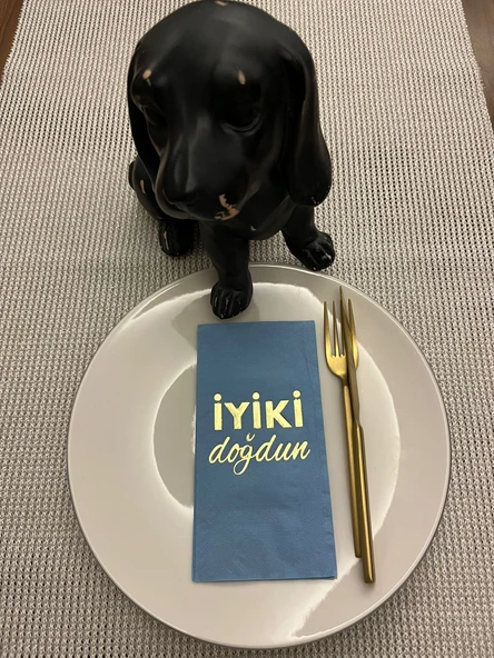 Gold Yaldızlı Mavi İyi Ki Doğdun Baskılı Garson Katlama Peçete 16 Adet ürün görseli 1