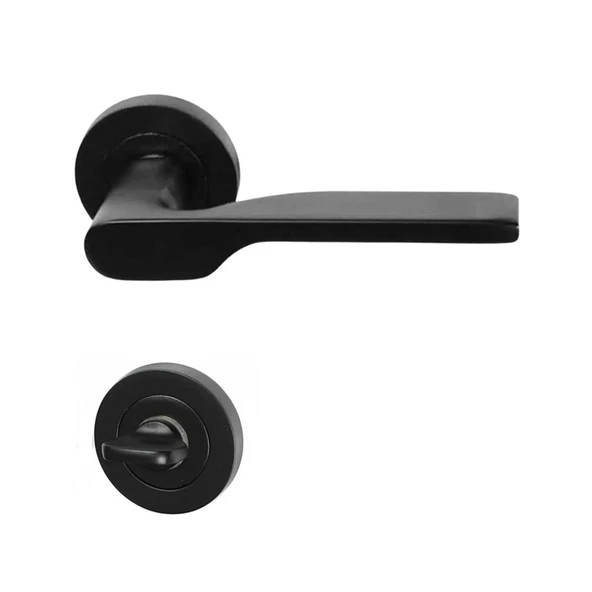 Hira Eda Alüminyum Yuvarlak Rozetli Kapı Kolu Mat Siyah Wc - 2