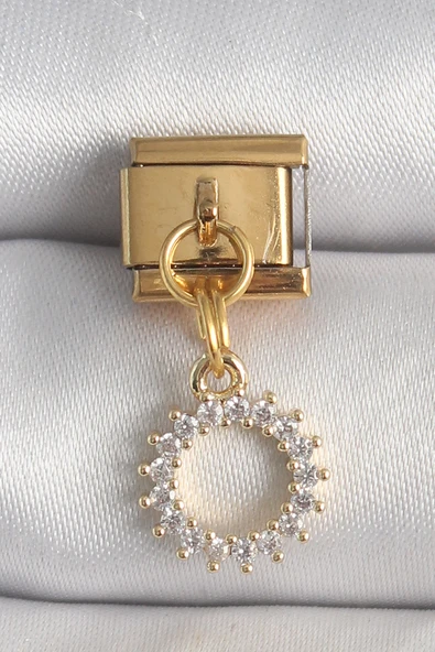 316L Çelik Gold Renk Zirkon Taşlı Sallantı Güneş Model Nomination Charm - TJ-BC1353