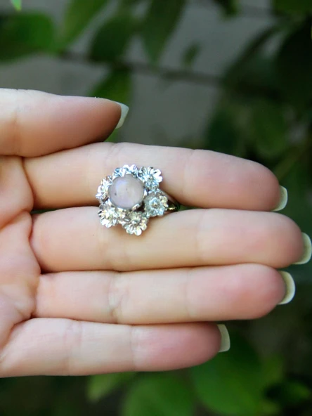 Doğal Taş Pembe Kuvars Doğal Taşlı Çiçek Model Telkari Kadın Ayarlanabilir Gümüş Kaplama Yüzük euy61pkr - Resim 3