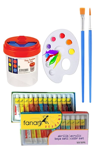 Kare Yuvarlak ve Altıgen Tuval 30 cm Fanart 12 Renk 12 ml Tüp Akrilik Boya Şövale 1 Paket Arkadan Zımbalı 30x30 cm Tuval - 2