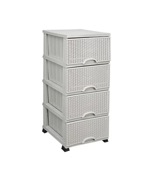 Omnipazar ELF-296 Hasır Desen Plastik Mutfak Komidin Sebzelik 4 Katlı