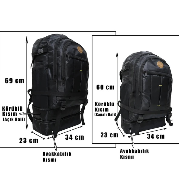 90 Litre Büyük Boy Kamp Çantası,Dağcı Sırt Çantası,Sırt Çantası,(Siyah) - 2