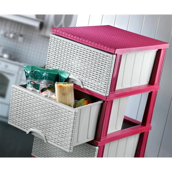 Omnipazar ELF-296 Hasır Desen Plastik Mutfak Komidin Sebzelik 4 Katlı - 12