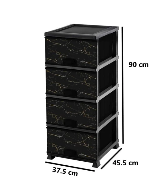 Omnipazar ELF-N298 Siyah Mermer Desenli Plastik Mutfak Komidin Sebzelik 4 Katlı - 2