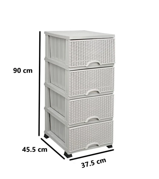 Omnipazar ELF-296 Hasır Desen Plastik Mutfak Komidin Sebzelik 4 Katlı - 2