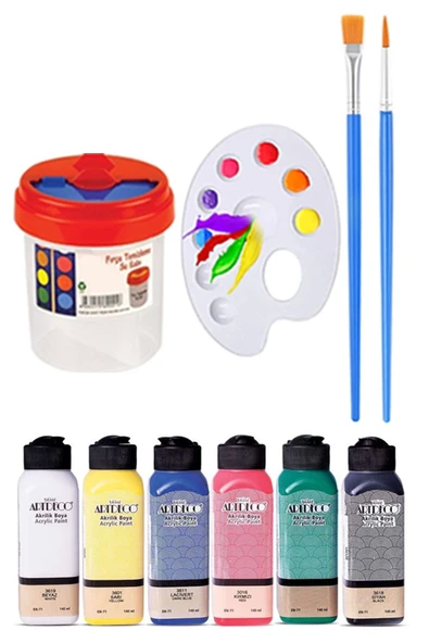 Kare Yuvarlak ve Altıgen Tuval 30 cm 6 Renk 140 ml Akrilik Boya Şövale 1 Paket 30x30 cm Arkadan Zımbalı Astarlı Resim - 2