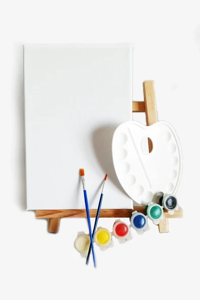 Amatör Ressam Seti - 20 x 30 cm Tuval, Şövale, Boya + 2 Adet Fırça + Palet - 3