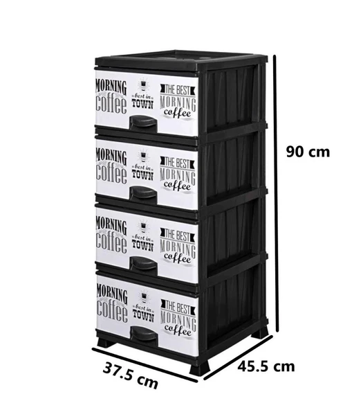 Omnipazar ELF-N298 Beyaz Coffee Desenli Plastik Mutfak Komidin Sebzelik 4 Katlı - 2