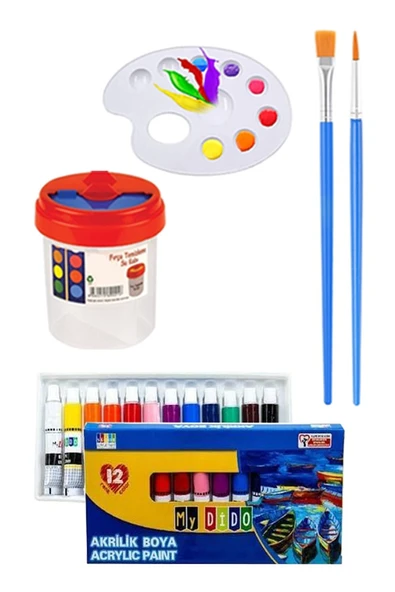 Kare Yuvarlak ve Altıgen Tuval 30 cm Mydido 12 Renk 12 ml Tüp Akrilik Boya Şövale 1 Paket Arkadan Zımbalı 30x30 cm Tuval - 3