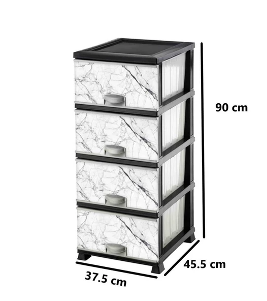 Omnipazar ELF-N298 Beyaz Mermer Desenli Plastik Mutfak Komidin Sebzelik 4 Katlı - 2