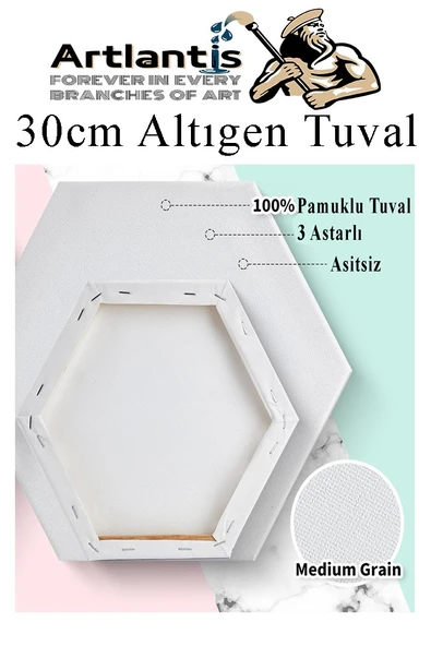 Kare Yuvarlak ve Altıgen Tuval 30 cm Fanart 12 Renk 12 ml Tüp Akrilik Boya Şövale 1 Paket Arkadan Zımbalı 30x30 cm Tuval - 4