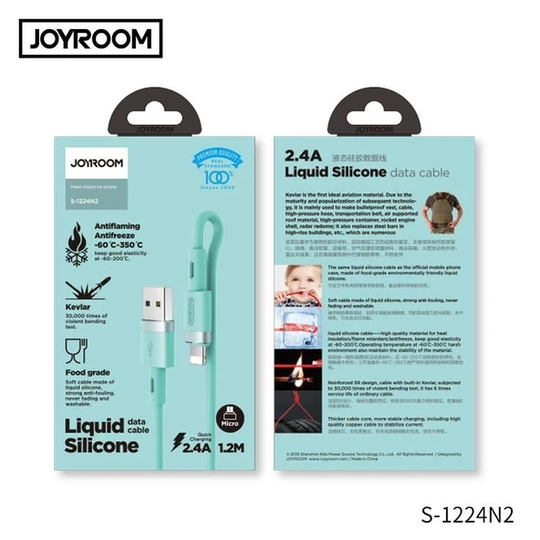 Joyroom S-1224N2 1.2M 2.4A USB-Mikro Silikon Data ve Şarj Kablosu Turkuaz - 2