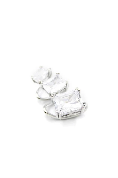 Taşlı Kıkırdak Küpe - Gümüş - 2