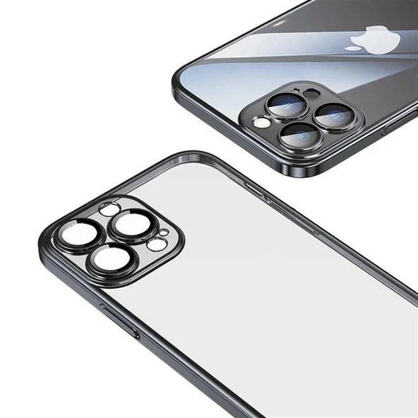 İphone 14 Pro Max Darbe Emici Şeffaf Kenarları Renkli Sert Lazer Lensli Kılıf - 3