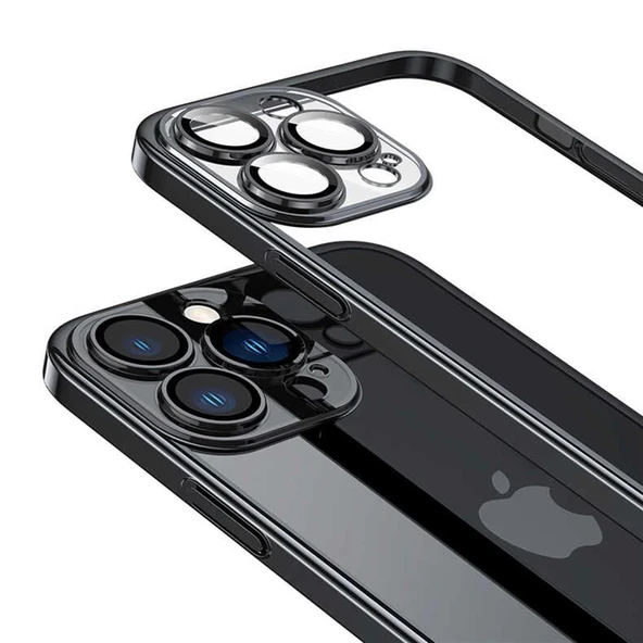 İphone 14 Pro Max Darbe Emici Şeffaf Kenarları Renkli Sert Lazer Lensli Kılıf - 2