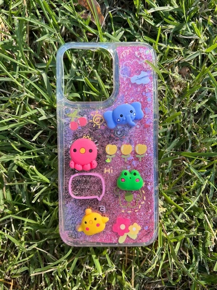 İphone 14 Pro Max Uyumlu Sulu Simli Karakterli Telefon Kılıfı