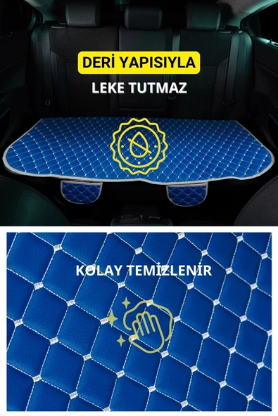 Opel Corsa Deri Silinebilir Cepli Oto Kılıf-Minder Oturak Seti (3 parça) Mavi - 2
