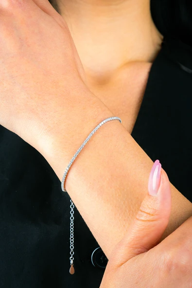 925 Ayar Gümüş Zirkon Taşlı Su Yolu Kadın Bileklik - 2