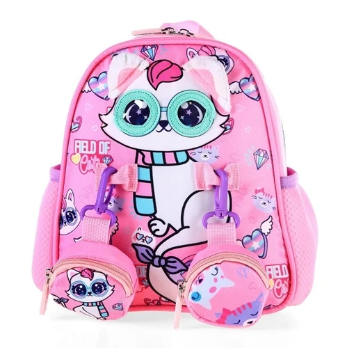 Ccskids Anaokulu Çantası Kedili Pembe Kod:51755 Okul Çantası