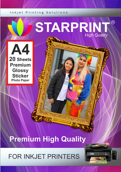 Starprint 20 Adet 150gsm A4 Yapışkanlı Parlak Fotoğraf Kağıdı - inkjet yazıcılar için - 1
