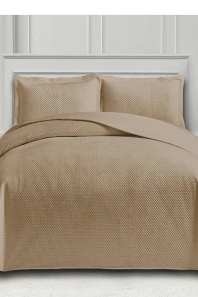 Toskana Çift Kişilik Lüks Kadife Yatak Örtüsü Cappucino ürün görseli