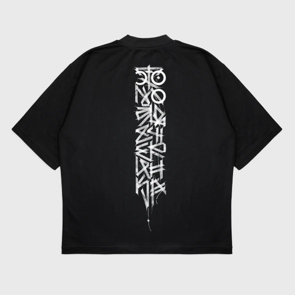 Oversize 'Half Tee Fabric ' Baskılı Bisiklet Yaka T-Shırt