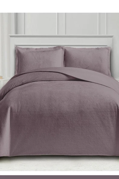 Toskana Tek Kişilik Lüks Kadife Yatak Örtüsü Mürdüm ürün görseli