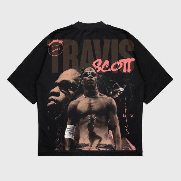 Oversize 'Travıs Scoot' Baskılı Bisiklet Yaka T-Shırt