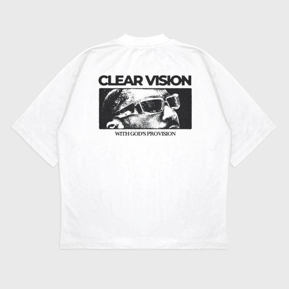 Oversize 'Clear Wısıon' Baskılı Bisiklet Yaka T-Shırt