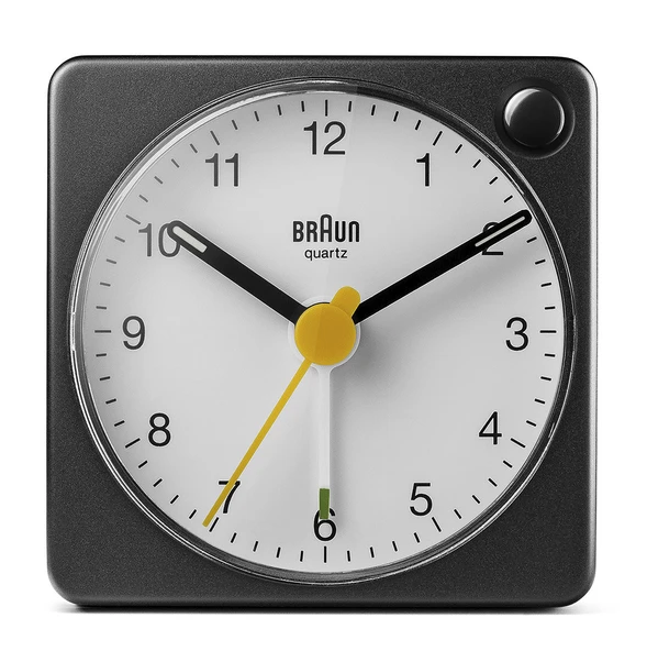 BRAUN BC02XBW SİYAH-BEYAZ KLASİK SEYAHAT ANALOG ALARMLI MASA SAATİ