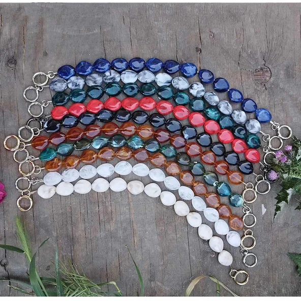 Akrilik Boncuklu Çanta Sapı Yassı ( 1 Adet ) - 3