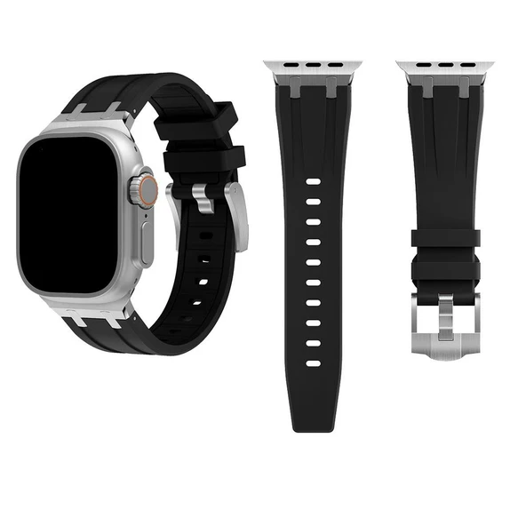 Apple Watch 42/45/49 mm Uyumlu Özel Tasarım Silikon Saat Kayışı Akıllı Saat Kordonu
