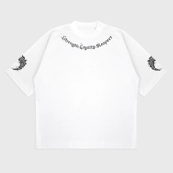 Oversize 'Black All' Baskılı Bisiklet Yaka T-Shırt