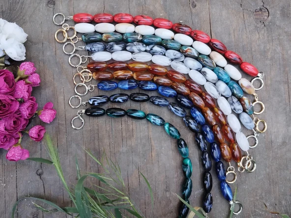 Akrilik Boncuklu Çanta Sapı Oval Boncuk ( 1 Adet ) - 3