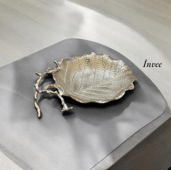 40x30 cm Döküm Aliminyum Gümüş İstiridye Dekoratif Tabak - 3