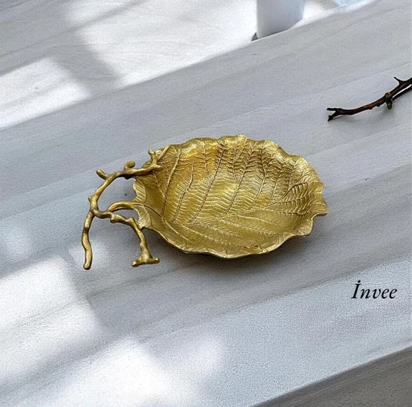 40x30 cm Döküm Aliminyum Gold Eskitme İstiridye Dekoratif Tabak