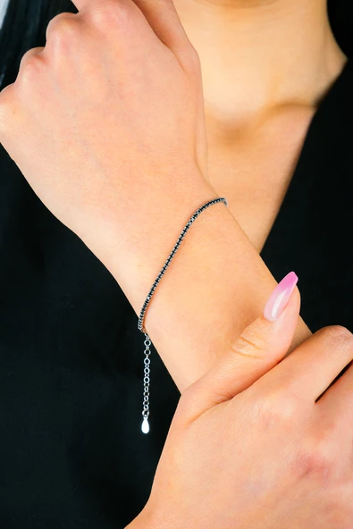 925 Ayar Gümüş Zirkon Taşlı Siyah Su Yolu Kadın Bileklik - 2