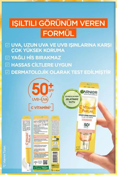 Garnier C Vitamini Parlak Günlük Güneş Koruyucu Fluid Yüz Kremi Işıltılı Doku SPF50+ 40ml - 5