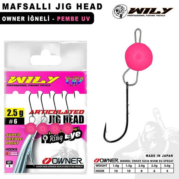 Wily Mafsallı Jig Head 4 Adet Owner İğneli - Pembe  3 gr - 4 No