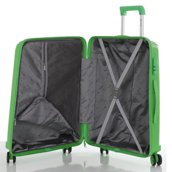 MÇS Bavul Büyük ve Orta 2li Set Kırılmaz Silikon Valiz V305 FıstıkYeşil - Resim 5