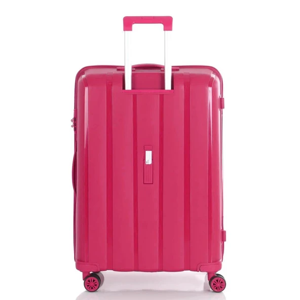 MÇS Bavul Büyük ve Orta 2li Set Kırılmaz Silikon Valiz V305 Fuşya - Resim 8