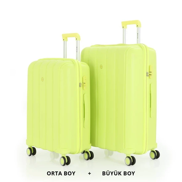 MÇS Bavul Büyük ve Orta 2li Set Kırılmaz Silikon Valiz V305 AçıkSarı